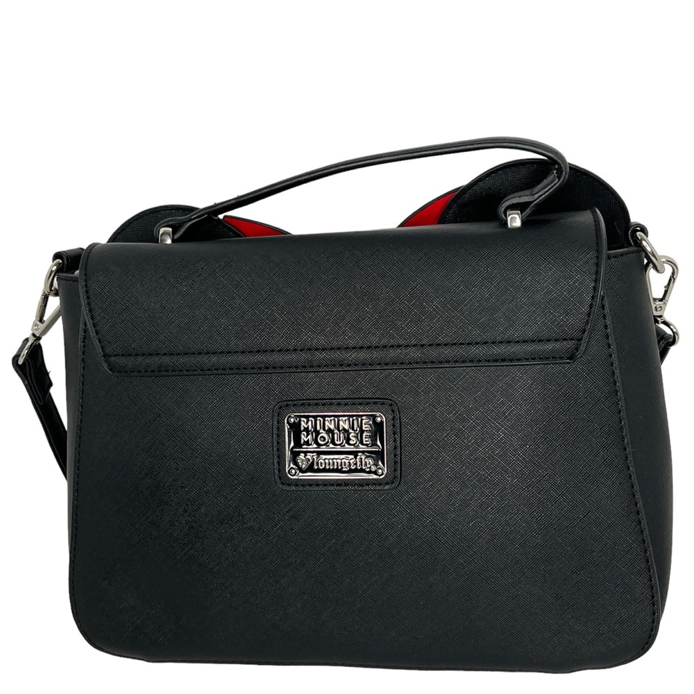 Disney Loungefly Black Leather Minnie Mouse With Bow And Ears Crossbody Bag - Picture 2 of 12